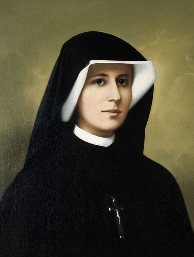 Malowany portret św. Faustyny Kowalskiej w habicie zakonnym